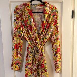 ban.do Floral Robe – Size L/XL – Bright Yellow with Red & Pink Flowers